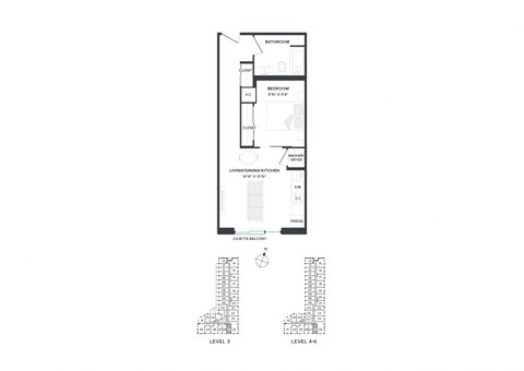 Floor plan for 1 bed, 1 bath, 546 sqft